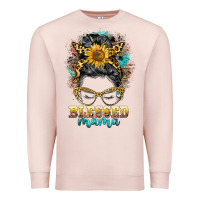 Pale Pink blessed mama messy bun Premium Sweatshirt - BarkalooDesign