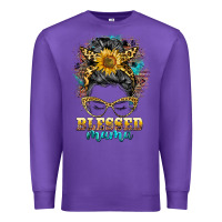 Purple blessed mama messy bun Premium Sweatshirt - BarkalooDesign