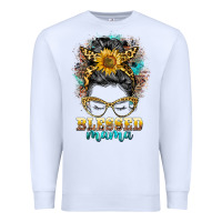 White blessed mama messy bun Premium Sweatshirt - BarkalooDesign