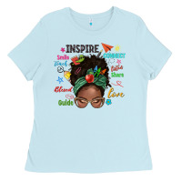 Afro Messy Bun Teach Inspire Love Teacher Blessed Ladies Tee | Teevron