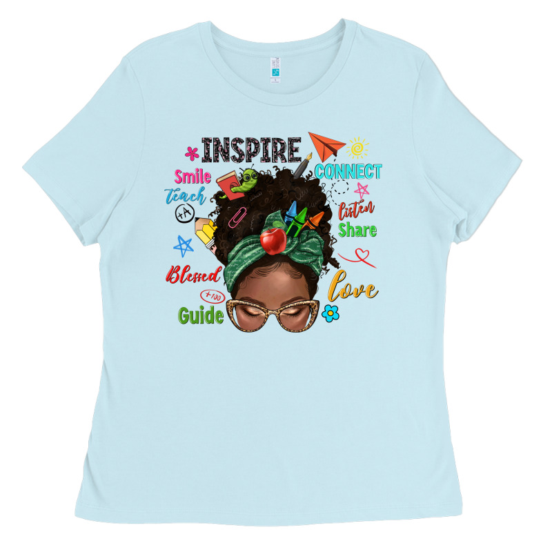 Afro Messy Bun Teach Inspire Love Teacher Blessed Ladies Tee by NancyCooperArtShop | Teevron