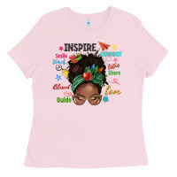 Bubblegum Pink afro messy bun teach inspire love teacher blessed Ladies Tee - NancyCooperArtShop