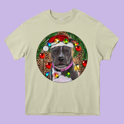 Christmas Pitbull Heavy Core Tee Designed By Ranaportraitstore