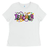 White mardi gras teacher Ladies Tee - texasbilliewilder