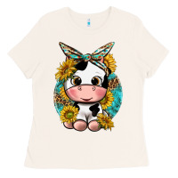 Bone cute cow with sunflower and leopard Ladies Tee - texasbilliewilder