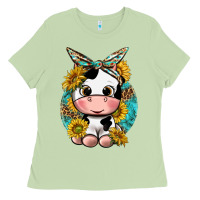 Matcha cute cow with sunflower and leopard Ladies Tee - texasbilliewilder