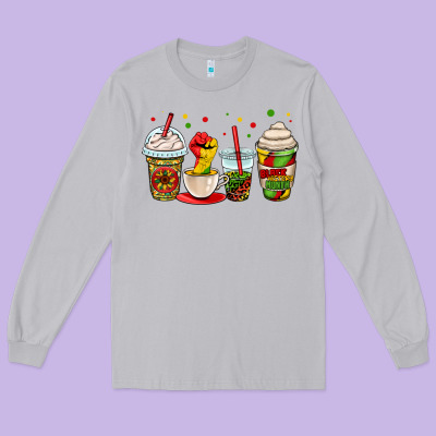 Juneteenth Bhm Coffee Cups Long Sleeve Tee Designed By Oliviacreatesart