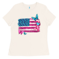 Bone american flag breast cancer with ribbon Ladies Tee - texasbilliewilder