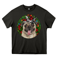 Asphalt Christmas Pug With Buffalo Plaid Heavy Core Tee - RanaPortraitStore