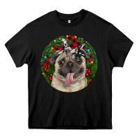 Black Christmas Pug With Buffalo Plaid Heavy Core Tee - RanaPortraitStore