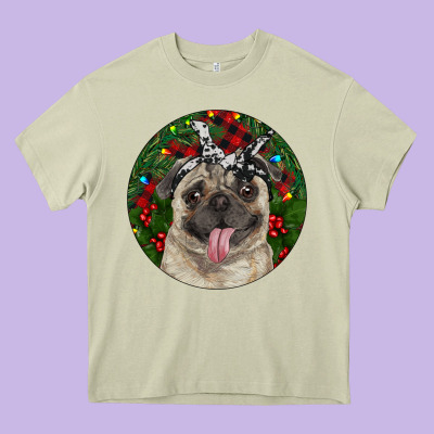Christmas Pug With Buffalo Plaid Heavy Core Tee Designed By Ranaportraitstore