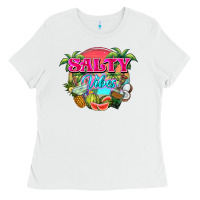 White Salty vibes summer Ladies Tee - NancyCooperArtShop