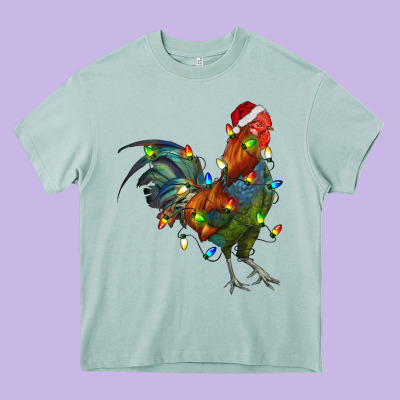 Christmas Lights Rooster Heavy Core Tee Designed By Ranaportraitstore
