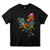 Black Christmas Lights Rooster Heavy Core Tee - RanaPortraitStore