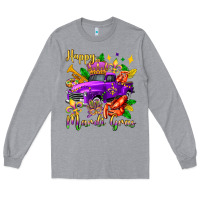 Heather Grey happy mardi gras truck olivia Long Sleeve Tee - OliviaCreatesArt