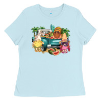 Baby Blue summer gnomies truck Ladies Tee - NancyCooperArtShop