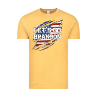 Vintage Mustard Let's Go Brandon Ripped Cloth with American Flag Vintage Tee - Jasminsmagicworld