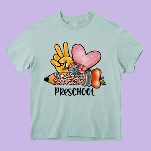 Peace Love Preschool Heavy Core Tee Designed By Jahusdesignshop