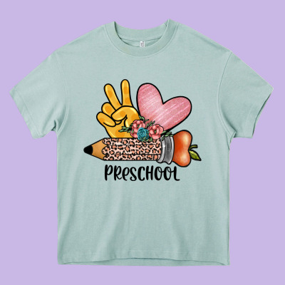 Peace Love Preschool Heavy Core Tee Designed By Jahusdesignshop