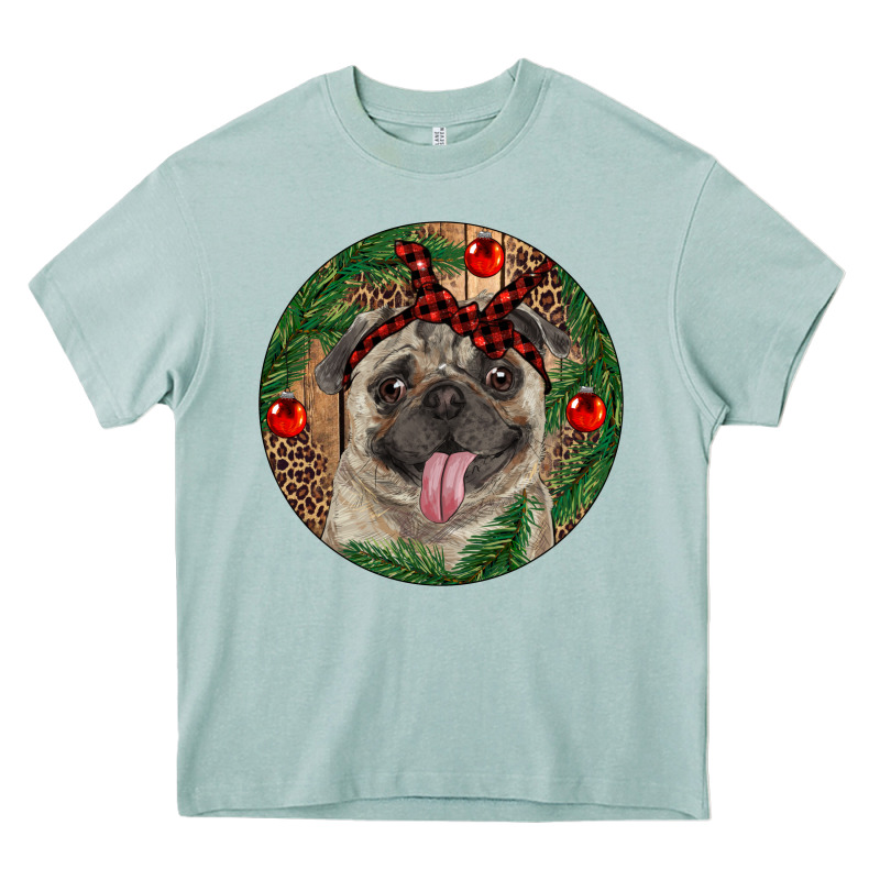 Christmas Pug With Leopard Heavy Core Tee by RanaPortraitStore | Teevron
