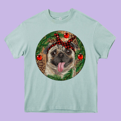 Christmas Pug With Leopard Heavy Core Tee Designed By Ranaportraitstore