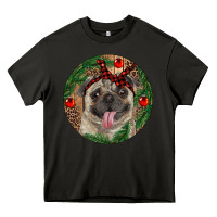 Asphalt Christmas Pug With Leopard Heavy Core Tee - RanaPortraitStore