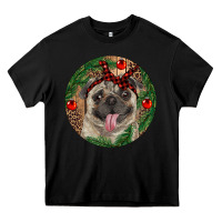 Black Christmas Pug With Leopard Heavy Core Tee - RanaPortraitStore