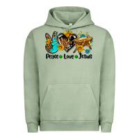 Pigment Oil Green peace love jesus Urban Hoodie - AdoDesignShop