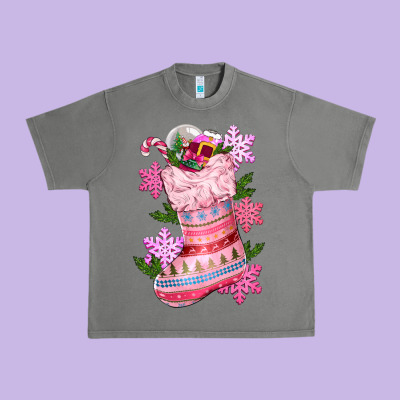 Pink Christmas Socks Urban Heavy Tee Designed By Cowgirlartshop