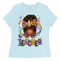 Baby Blue mardi gras teacher afro messy bun Ladies Tee - texasbilliewilder