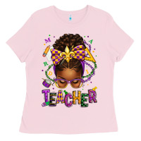 Bubblegum Pink mardi gras teacher afro messy bun Ladies Tee - texasbilliewilder