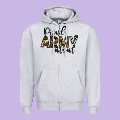 Proud Army Mom Zipper Hoodie Designed By Cowhidedigitalart