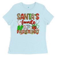 Baby Blue Santa's Favorite Phlebotomist Ladies Tee - texasbilliewilder