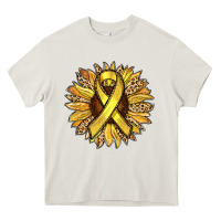 Cream Child Cancer Awareness Sunflower Heavy Core Tee - RanaPortraitStore