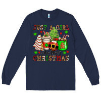 Navy just a girl who loves christmas Long Sleeve Tee - OliviaCreatesArt