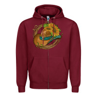 Burgundy western hat with sunflowers and rope Zipper Hoodie - Artiststas