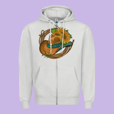 Western Hat With Sunflowers And Rope Zipper Hoodie Designed By Artiststas