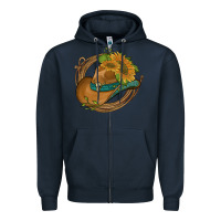 Navy western hat with sunflowers and rope Zipper Hoodie - Artiststas