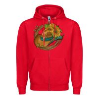 Red western hat with sunflowers and rope Zipper Hoodie - Artiststas