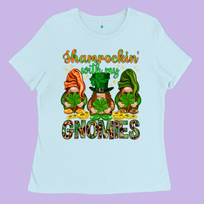 Shamrockin With My Gnomies Ladies Tee Designed By Nancycooperartshop