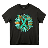 Asphalt Ovarian Liver Cancer Awareness Sunflower Heavy Core Tee - RanaPortraitStore
