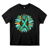 Black Ovarian Liver Cancer Awareness Sunflower Heavy Core Tee - RanaPortraitStore