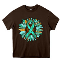 Chocolate Brown Ovarian Liver Cancer Awareness Sunflower Heavy Core Tee - RanaPortraitStore
