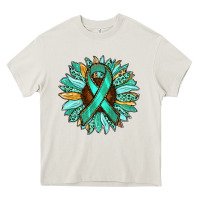 Cream Ovarian Liver Cancer Awareness Sunflower Heavy Core Tee - RanaPortraitStore