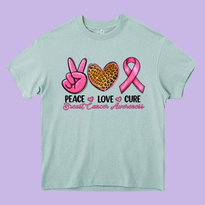 Peace Love Cure Breast Cancer Heavy Core Tee Designed By Ranaportraitstore
