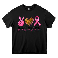 Black Peace Love Cure Breast Cancer Heavy Core Tee - RanaPortraitStore