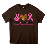 Chocolate Brown Peace Love Cure Breast Cancer Heavy Core Tee - RanaPortraitStore