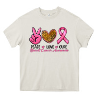 Cream Peace Love Cure Breast Cancer Heavy Core Tee - RanaPortraitStore
