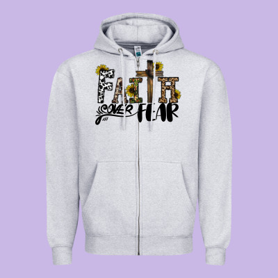 Faith Over Fear Zipper Hoodie Designed By Cowhidedigitalart