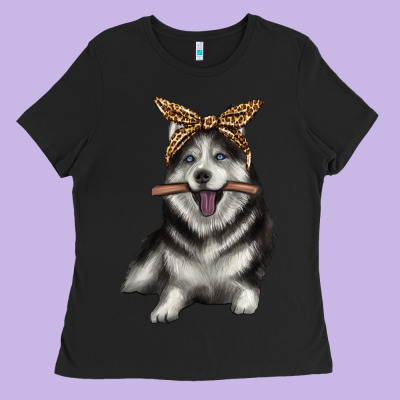 Alaskan Husky With Bandeau Ladies Tee Designed By Texasbilliewilder